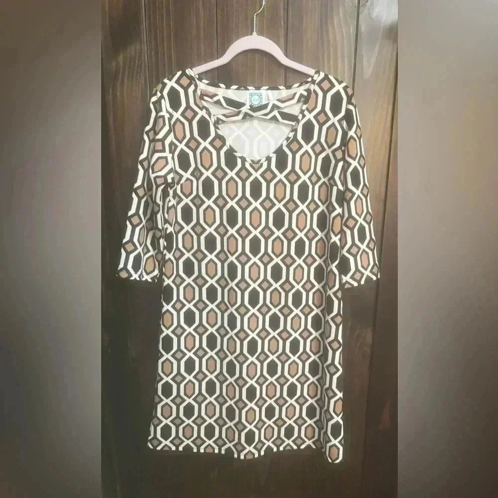 Vfish L Aline Jersey Knit Dress-Geometric Pattern. Size: Large - Picture 2 of 8